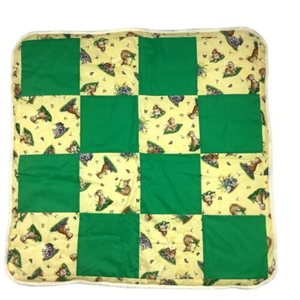 Handmade Baby Quilt Wall Hanging Nursery Décor 31x31 Rabbits Butterflies Flowers